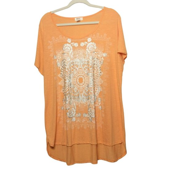 Madison & Berkeley Women's 2X Orange‎ Short Sleeve Graphic Top Blouse Boho Flowy - Picture 2 of 8